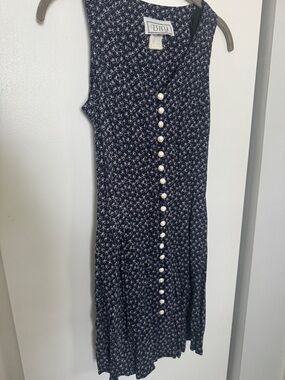 DBJ Navy Floral Pearl-Button Mini Dress